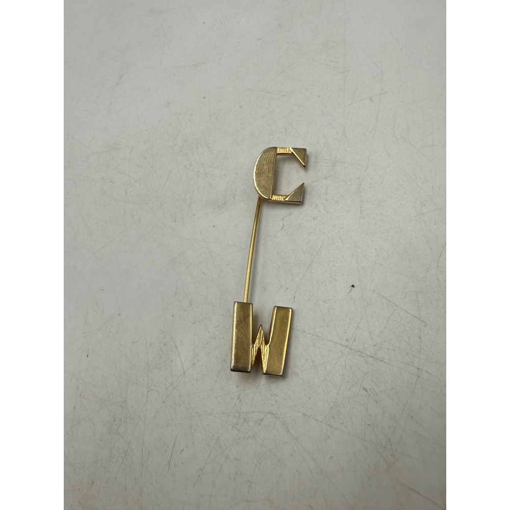 Vintage Gold Tone Initial C W Stick Pin Monogram Lapel Hat Pin Accessory